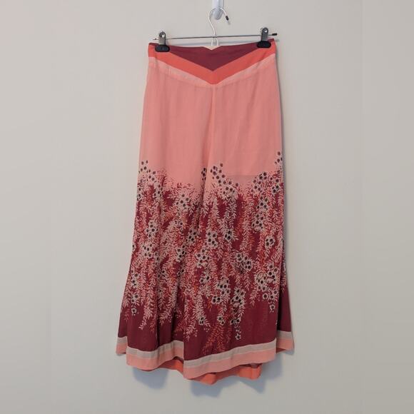 FREE PEOPLE OFF THE GRID CULOTTES CHIFFON CROPPED WIDE LEG PINK FLORAL PANTS XS - Picture 3 of 10